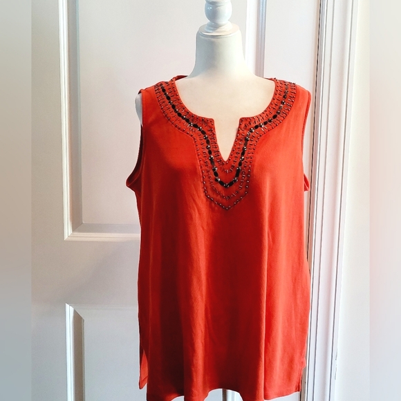🌺Rafaella Embellished Sleeveless Blouse Orange Red Tops - Picture 1 of 10
